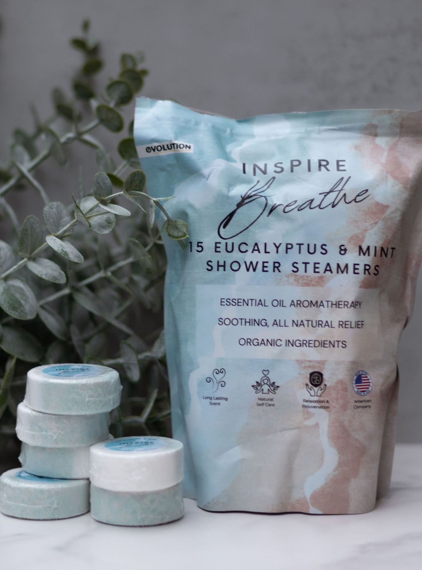 EvolutionUSA Inspire Breathe Shower Steamers – 15 Mint & Eucalyptus Shower Steamers for Women & Men, Vapor Shower Tablets, Self Care Shower Bombs, Lush Gift Mothers Day, Easter, Birthday, Valentines