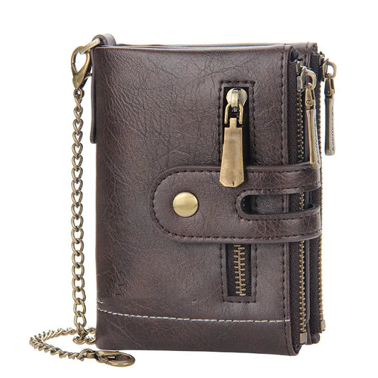 Men's Short Wallet with Double Zippers