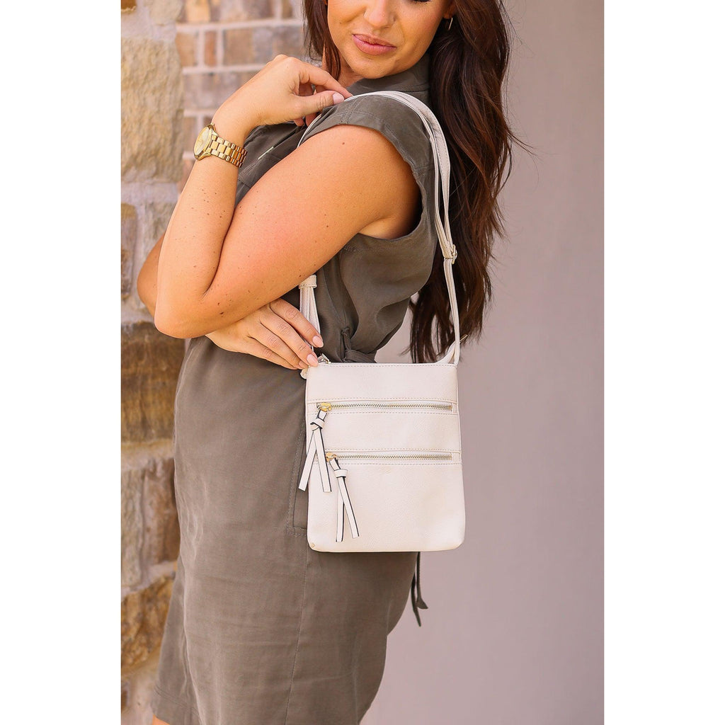 Skylar - Cream Multi Zipper Envelope Crossbody Handbag