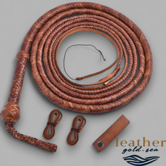 Brown Leather Whip – Handmade 16 Plait Bull Whip