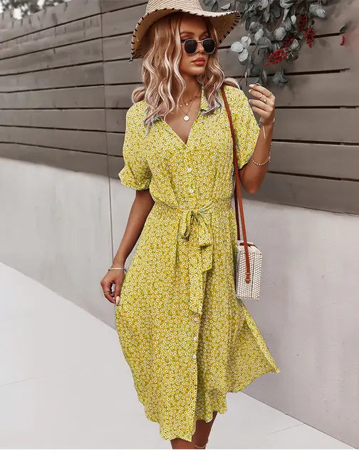 Women's Floral Summer Midi Dress with V Neck