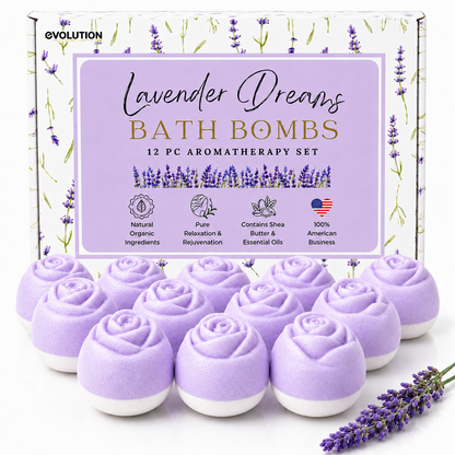 EvolutionUSA 12pc Lavender Dreams Bath Bombs for Women