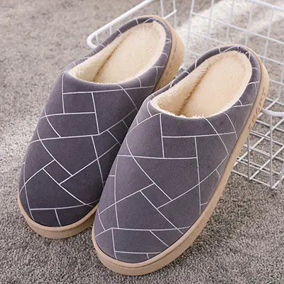 Winter House Slippers with Warm Plush and Geometry Print