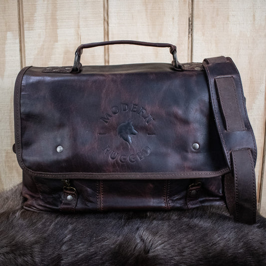 Leather Hide Laptop Bag - Rustic Mahogany and Brown (Clasps)