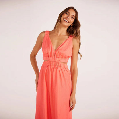 Lila Linen Cut Out Midi Dress