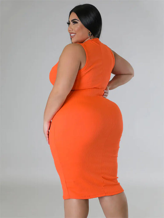 Plus Size Women's Elegant Solid Print Midi Dress