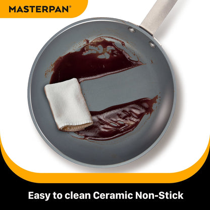 MASTERPAN Ceramic Nonstick Stovetop Oven Frypan & Skillet & Stainless Steel Lid Set, Azure Color 9.5"(24cm)