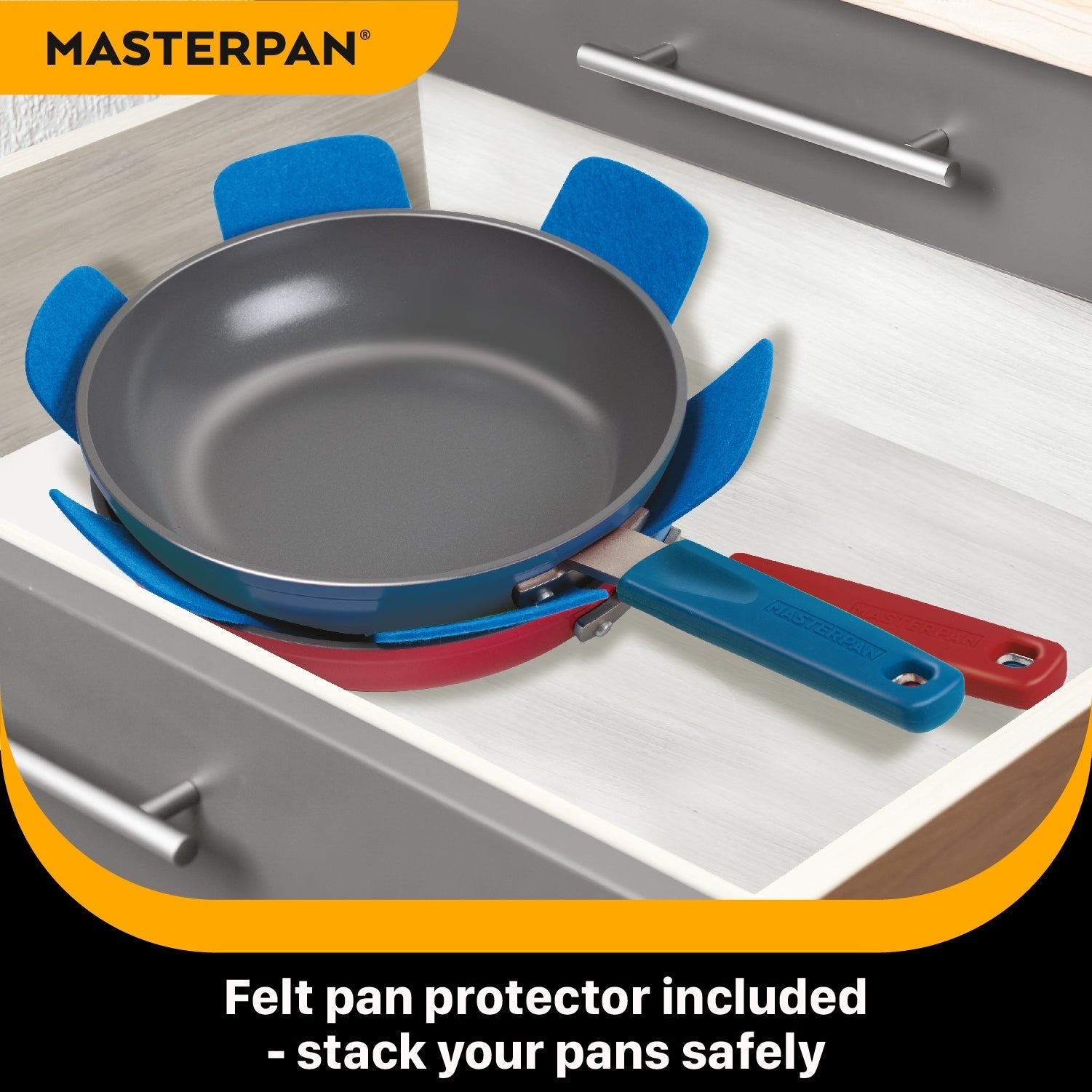 MASTERPAN Ceramic Nonstick Stovetop Oven Frypan & Skillet & Stainless Steel Lid Set, Azure Color 9.5"(24cm)