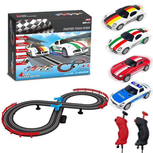MR-01 Slot Car Racing Set – 4 Cars Deluxe Electric Race Track with Lights for 2 Players