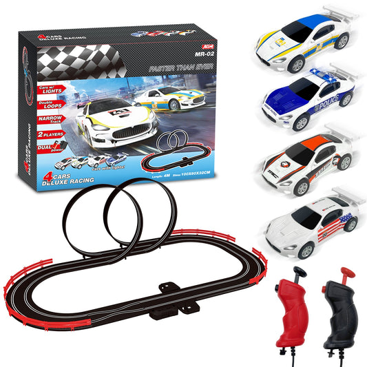 MR-02 Slot Car Racing Set – Deluxe Electric Race Track with 4 Cars & Dual Controllers