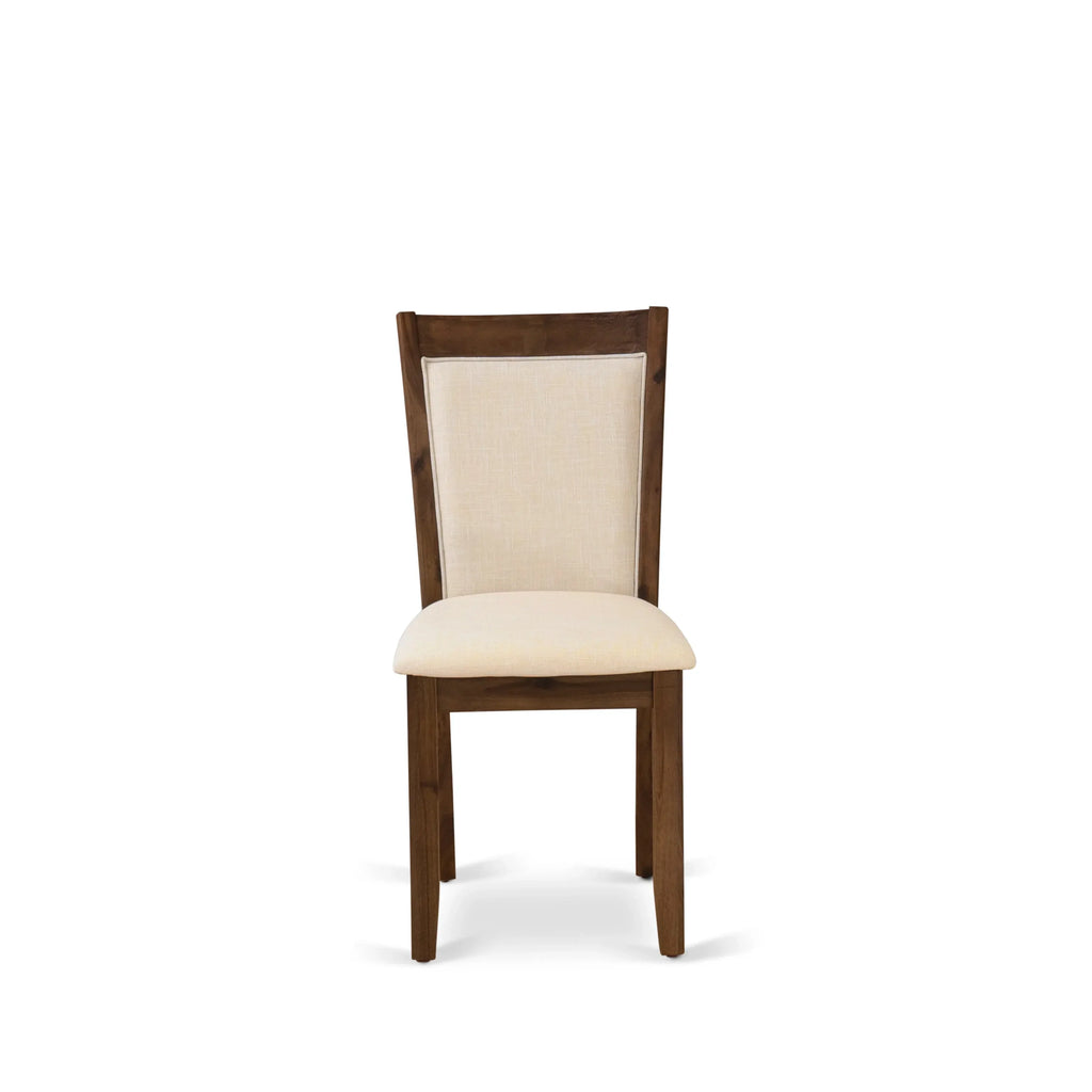 EAST WEST FURNITURE - CNMZ5-N7-32 - 5-Piece Dinner Table Set - A Mid Century Dining Table and 4 Light Beige Linen Fabric Padded Wood Dining Chairs with Stylish High Back – (Distressed Jacobean Finish)