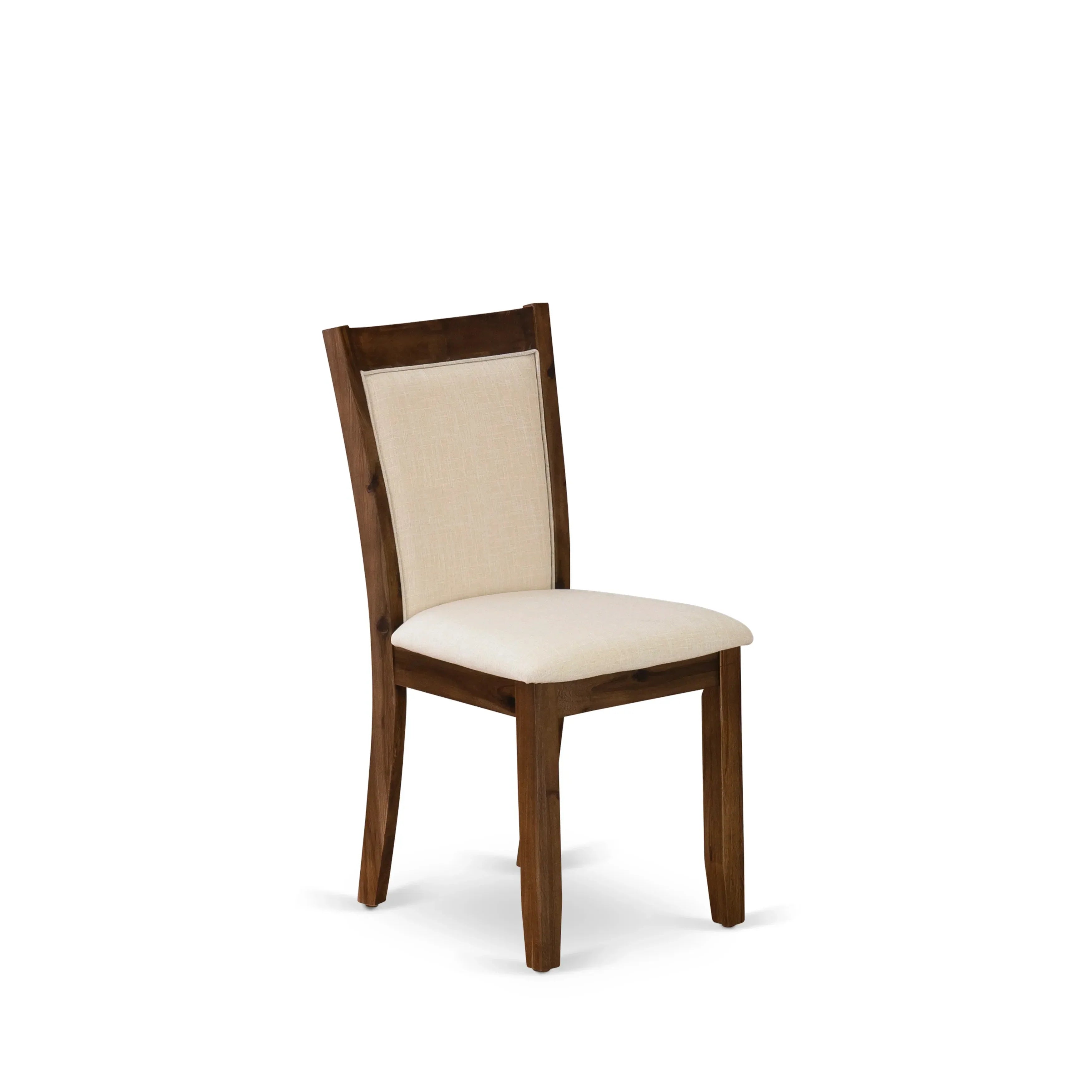 EAST WEST FURNITURE - CNMZ5-N7-32 - 5-Piece Dinner Table Set - A Mid Century Dining Table and 4 Light Beige Linen Fabric Padded Wood Dining Chairs with Stylish High Back – (Distressed Jacobean Finish)