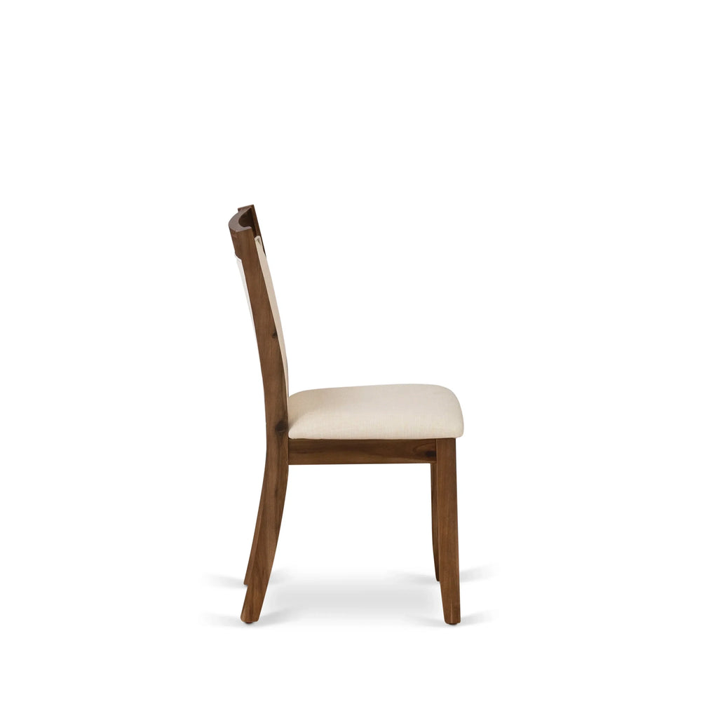 EAST WEST FURNITURE - CNMZ5-N7-32 - 5-Piece Dinner Table Set - A Mid Century Dining Table and 4 Light Beige Linen Fabric Padded Wood Dining Chairs with Stylish High Back – (Distressed Jacobean Finish)