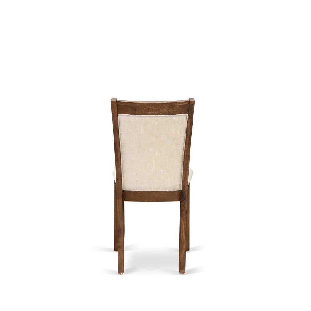 EAST WEST FURNITURE - CNMZ5-N7-32 - 5-Piece Dinner Table Set - A Mid Century Dining Table and 4 Light Beige Linen Fabric Padded Wood Dining Chairs with Stylish High Back – (Distressed Jacobean Finish)