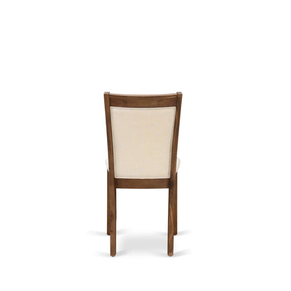 EAST WEST FURNITURE - CNMZ5-N7-32 - 5-Piece Dinner Table Set - A Mid Century Dining Table and 4 Light Beige Linen Fabric Padded Wood Dining Chairs with Stylish High Back – (Distressed Jacobean Finish)
