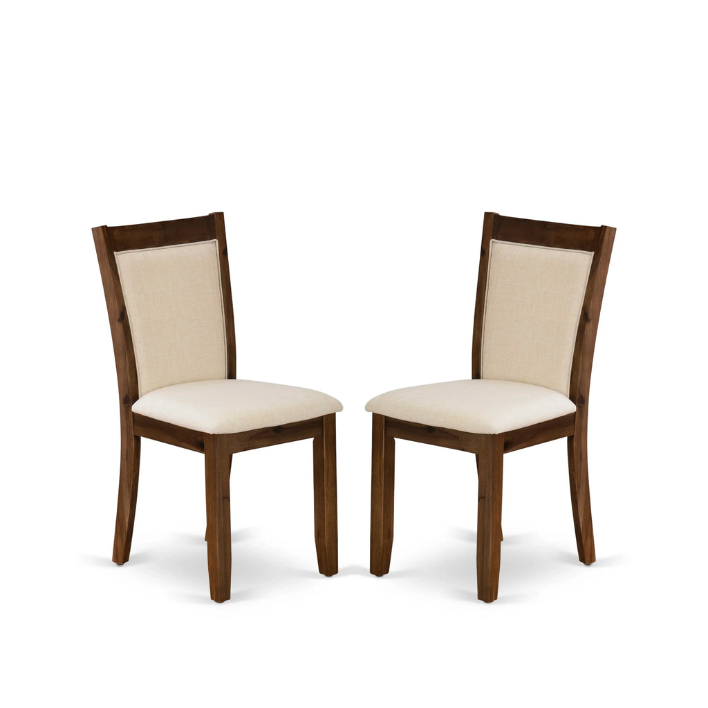 EAST WEST FURNITURE - CNMZ5-N7-32 - 5-Piece Dinner Table Set - A Mid Century Dining Table and 4 Light Beige Linen Fabric Padded Wood Dining Chairs with Stylish High Back – (Distressed Jacobean Finish)