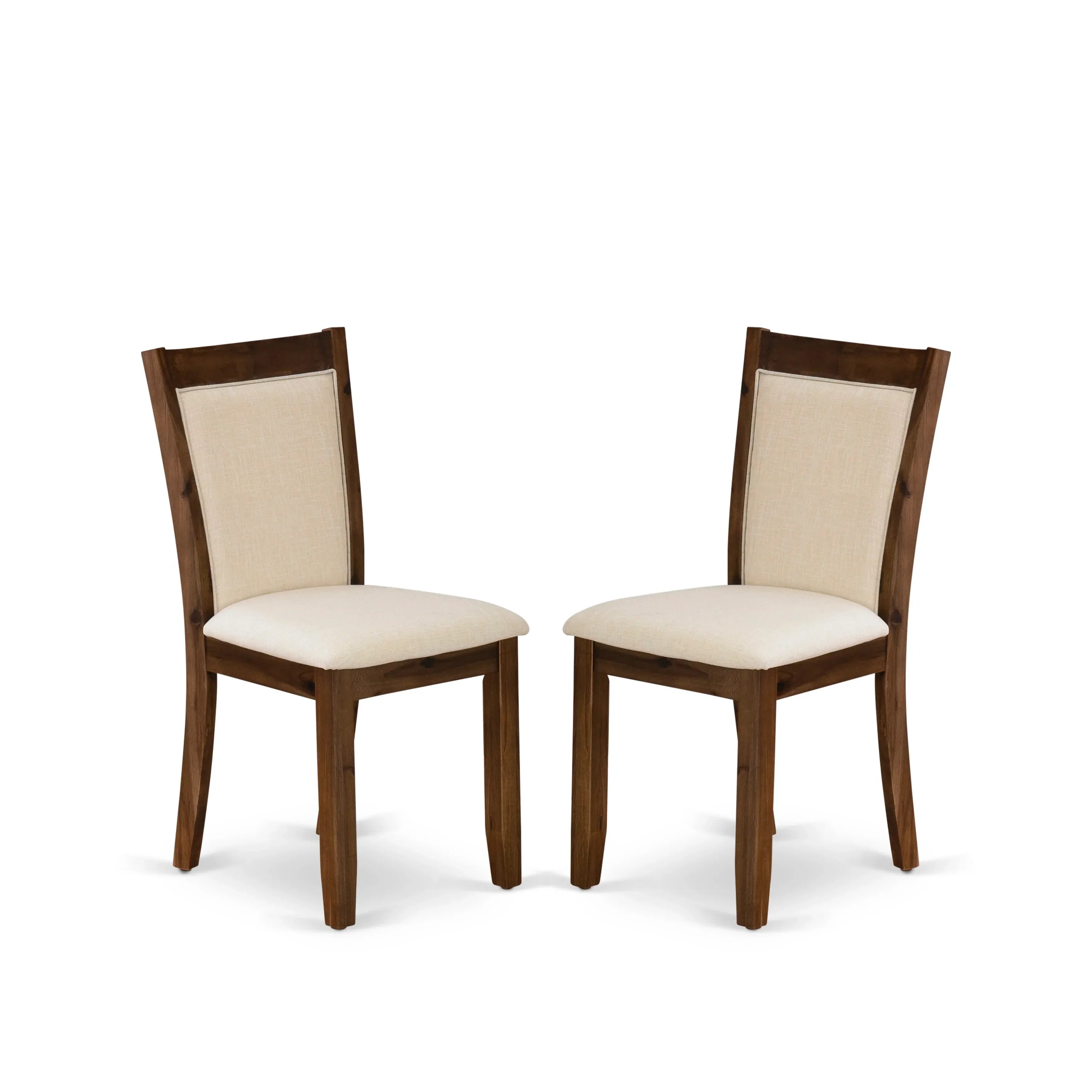 EAST WEST FURNITURE - CNMZ5-N7-32 - 5-Piece Dinner Table Set - A Mid Century Dining Table and 4 Light Beige Linen Fabric Padded Wood Dining Chairs with Stylish High Back – (Distressed Jacobean Finish)