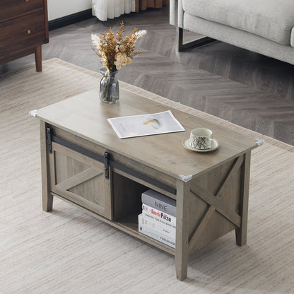 Lift Top Coffee Table 36" Farmhouse Rustic Wood Hidden Storage & Sliding Barn