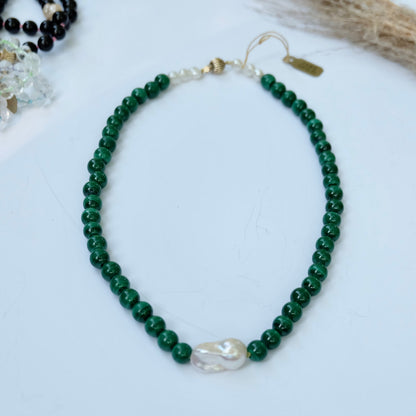 Malachite Pearl Necklace