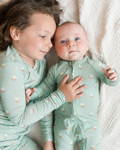 Modal Convertible Footy Pajamas in Seafoam Floral