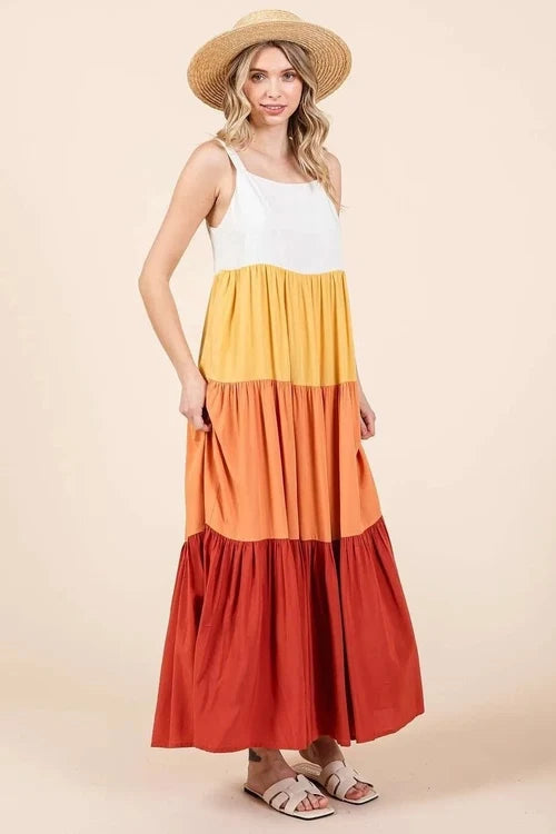 Mittoshop Color Block Maxi Dress - Tiered Pull-On Design