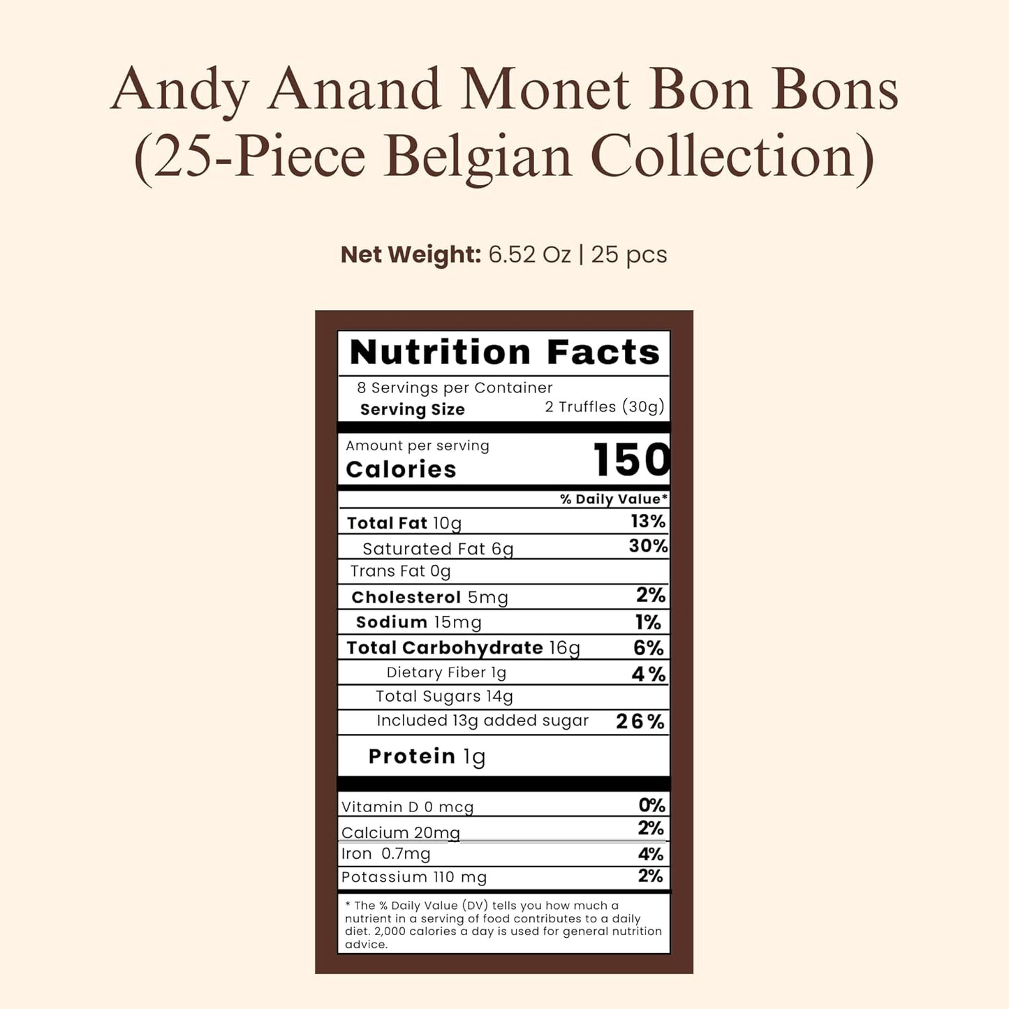 Andy Anand Chocolatier Gourmet Chocolate Bonbons Gift Box, 25 Pcs (6.52 oz) Belgian Assorted Truffles & Pralines, Gluten Free Luxury Chocolate Gift Collection