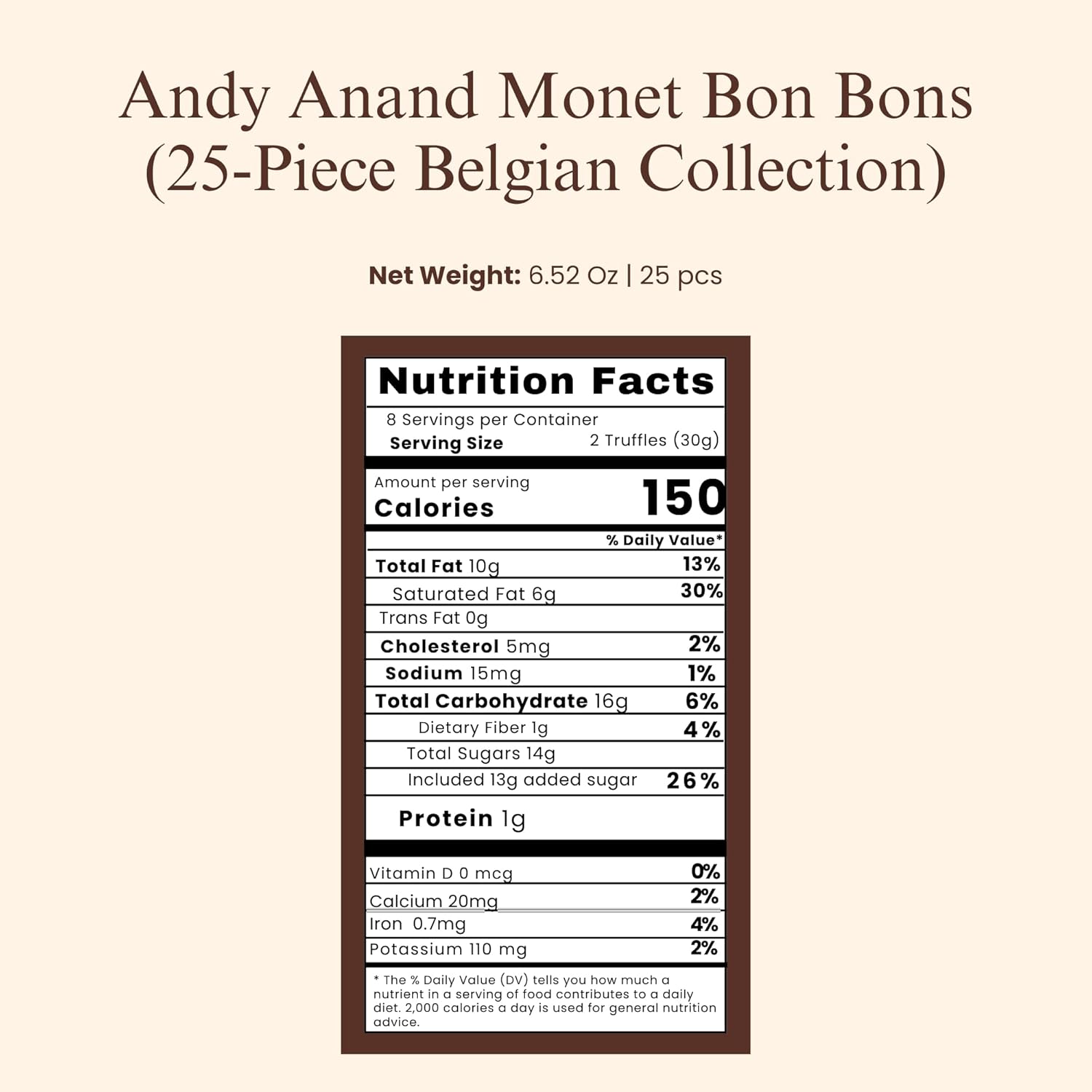 Andy Anand Chocolatier Gourmet Chocolate Bonbons Gift Box, 25 Pcs (6.52 oz) Belgian Assorted Truffles & Pralines, Gluten Free Luxury Chocolate Gift Collection