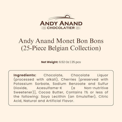 Andy Anand Chocolatier Gourmet Chocolate Bonbons Gift Box, 25 Pcs (6.52 oz) Belgian Assorted Truffles & Pralines, Gluten Free Luxury Chocolate Gift Collection