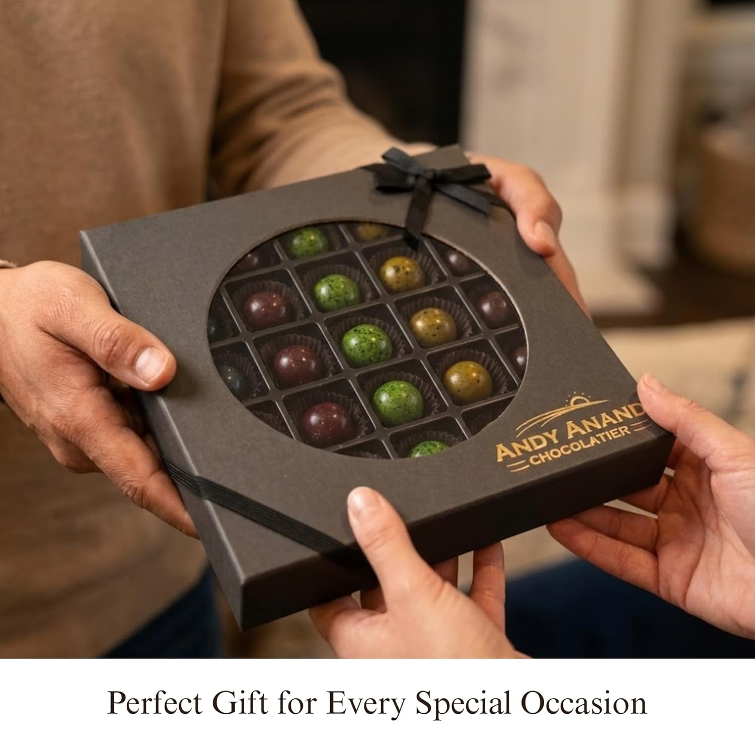 Andy Anand Chocolatier Gourmet Chocolate Bonbons Gift Box, 25 Pcs (6.52 oz) Belgian Assorted Truffles & Pralines, Gluten Free Luxury Chocolate Gift Collection