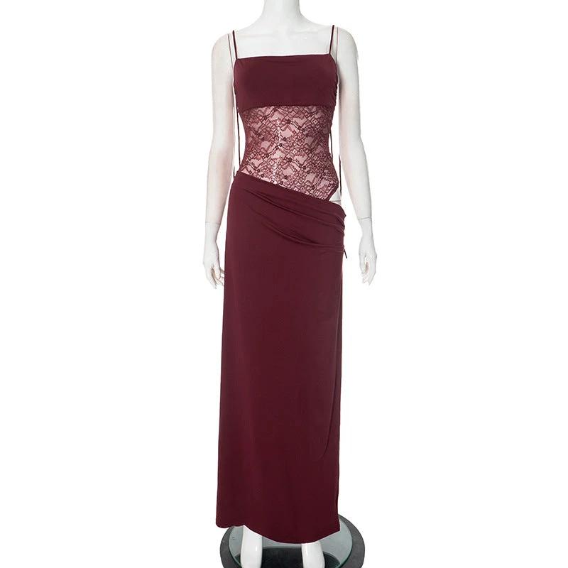 Y2K Lace Suspender Dress Fashion Sexy Lace Long Dresses Party Evening Club Beach Clothing For Women