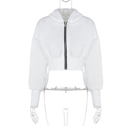 Women's Fashion Cardigan Zipper Hooded Long Sleeve