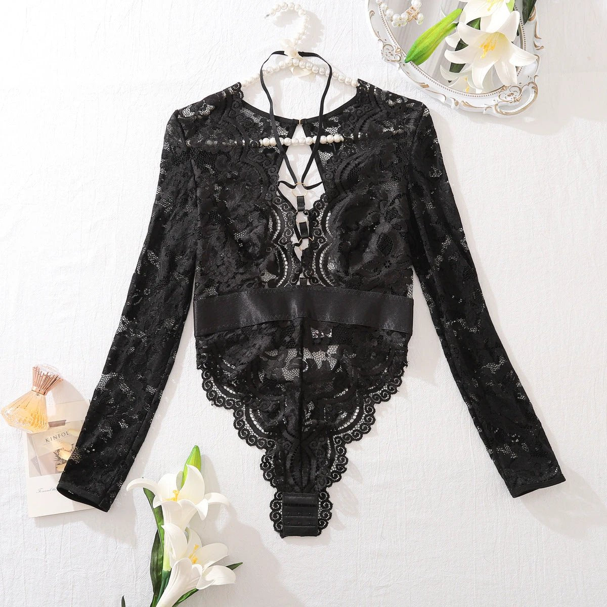 Fashion Special-interest Mesh Transparent Backless Hollow Comfort Jumpsuit