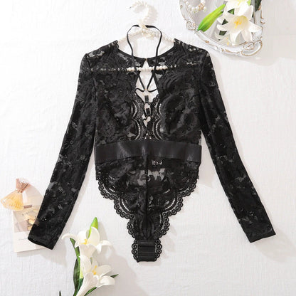 Fashion Special-interest Mesh Transparent Backless Hollow Comfort Jumpsuit