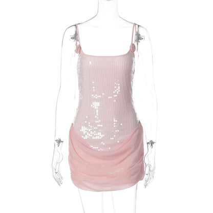 Sequin Sleeveless Slim Slim Sexy Bandeau Sling Collage Gauzy Package Hip Dress