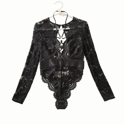 Fashion Special-interest Mesh Transparent Backless Hollow Comfort Jumpsuit