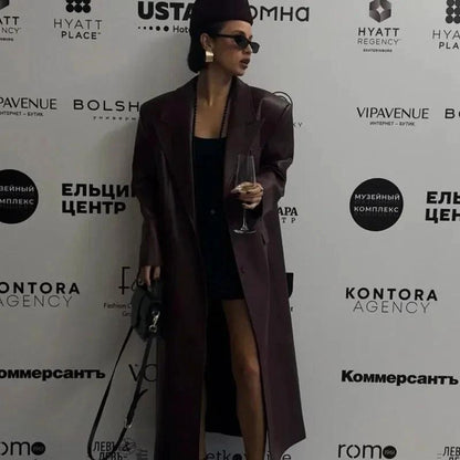 Elegant Retro Wine Red Jacket Trench Coat Women