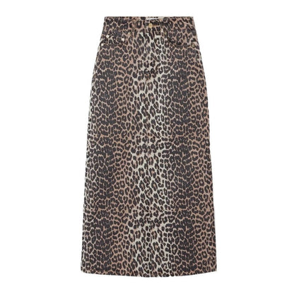 Leopard Print Straight Ankle-length Skirt