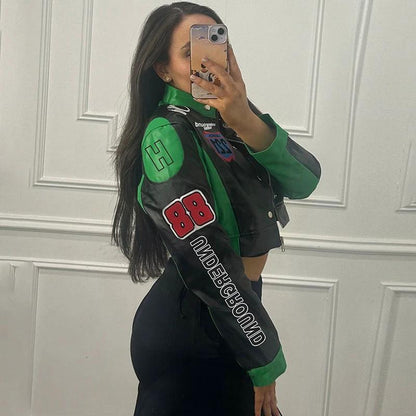 Women's Cropped Printed Long Sleeve Baseball Uniform Coat