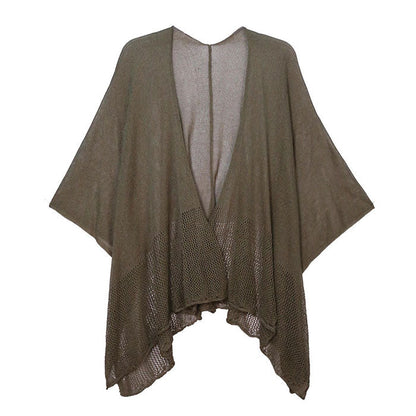 Solid Knitted Mesh Trimmed Ruana