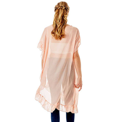 Solid Color Half Ruffled Cover Up Poncho