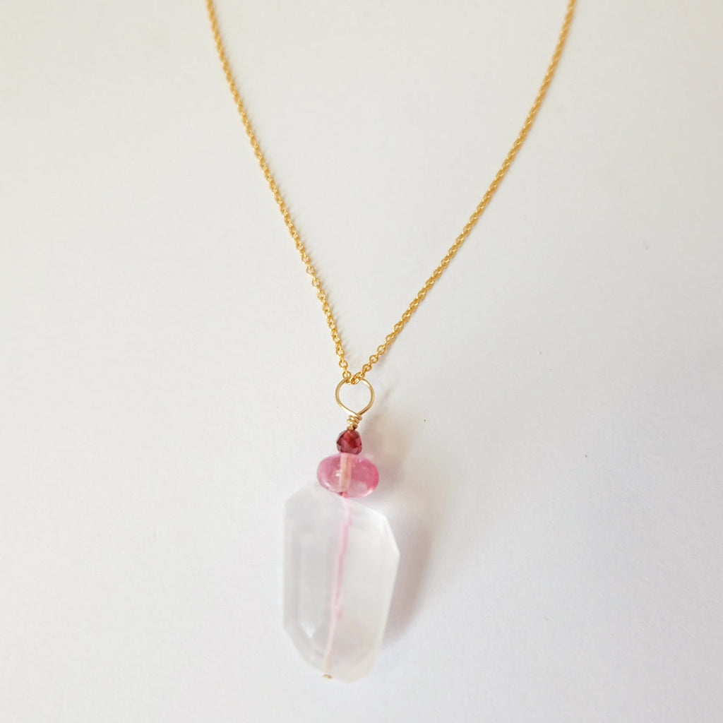 Rose Quartz Pink Topaz Garnet Charm Necklace