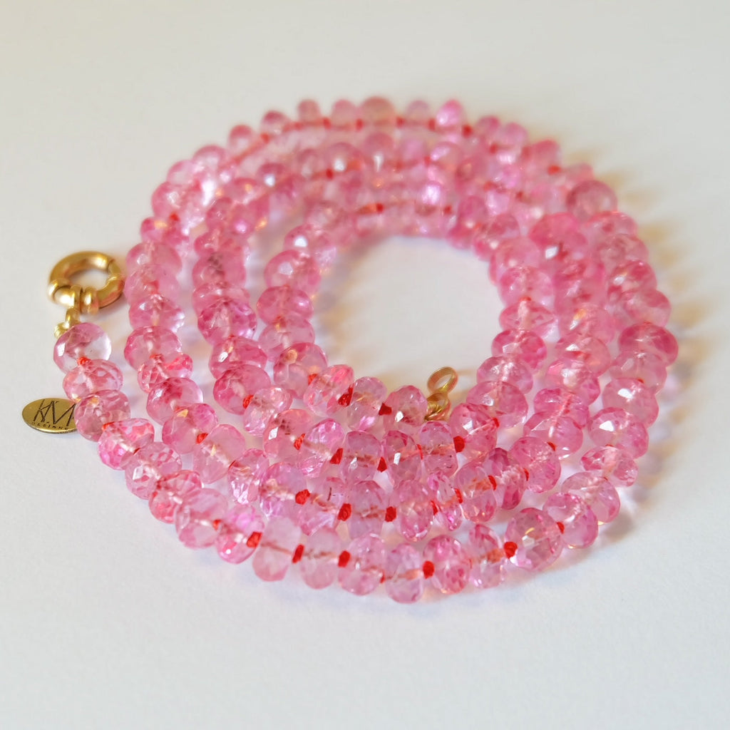 Pink Topaz Candy Necklace 14K Gold