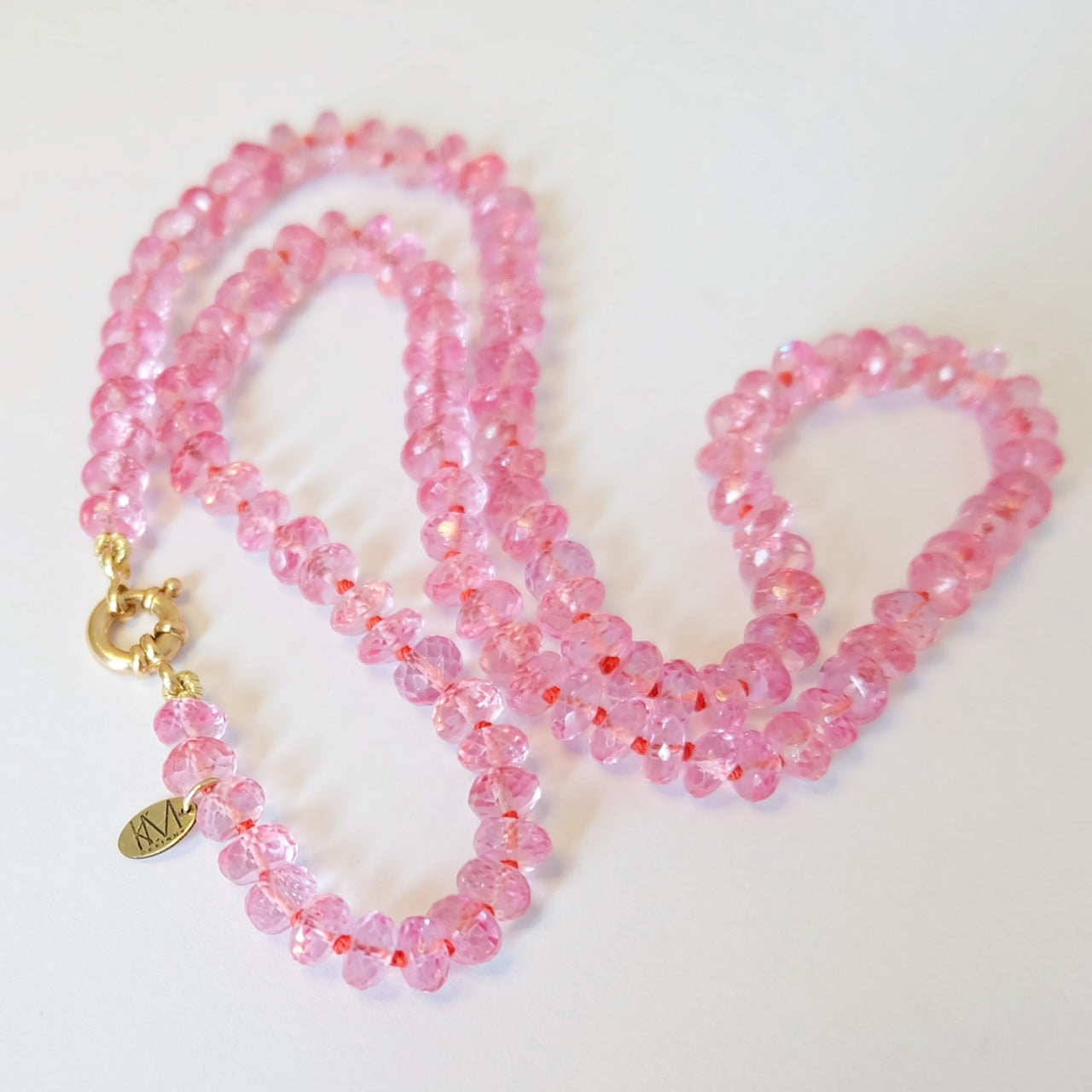 Pink Topaz Candy Necklace 14K Gold