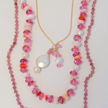 Pink Tourmaline Pearl Charm Necklace