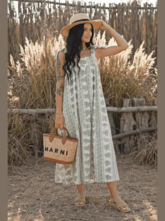 Printed Midi Dress with Square Neck - Stylish and Versatile Fashion Choice