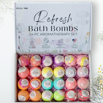 EvolutionUSA 24pc Refresh Bath Bombs for Women & Kids