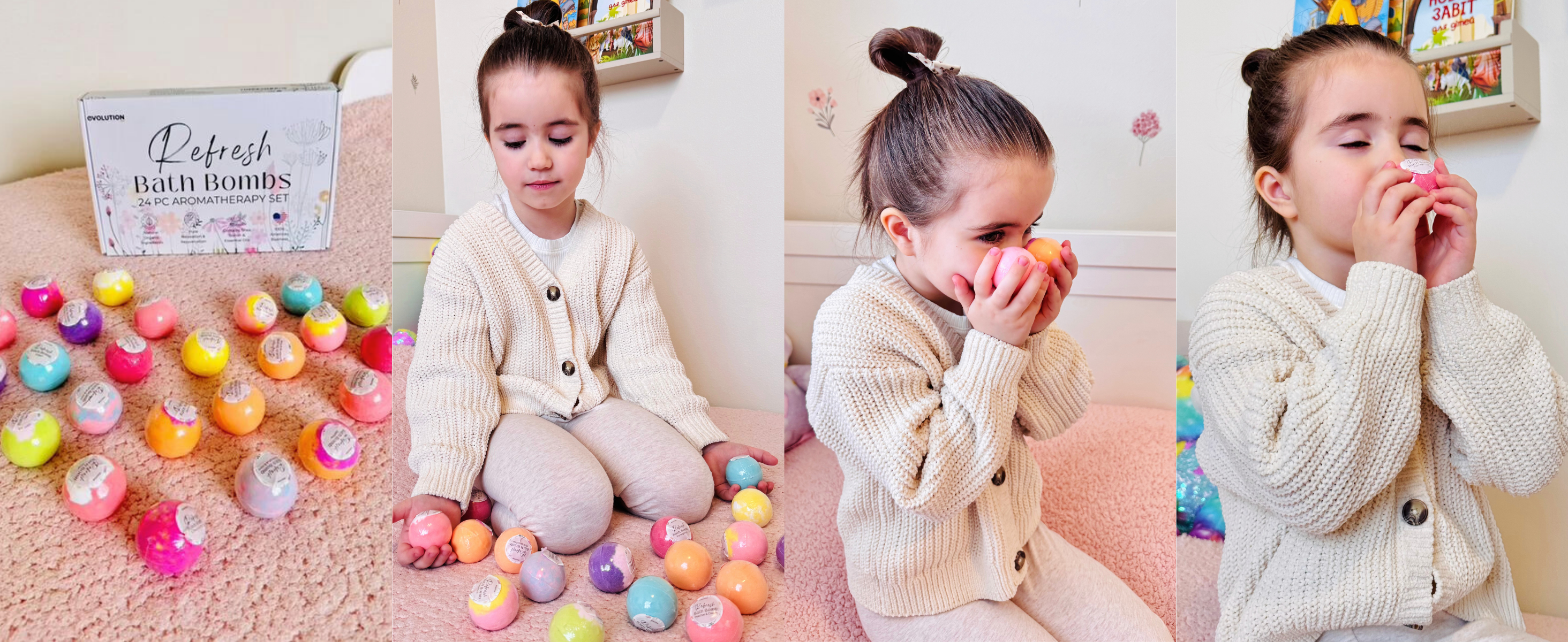 EvolutionUSA Refresh Bath Bombs for Women & Kids – 24 Lush Bath Bombs Mini Sized, Organic Bathbomb Set, Women & Kids Bath Fizz, Luxury Gift for Mother’s Day, Easter, Valentines, Birthday or Self Care