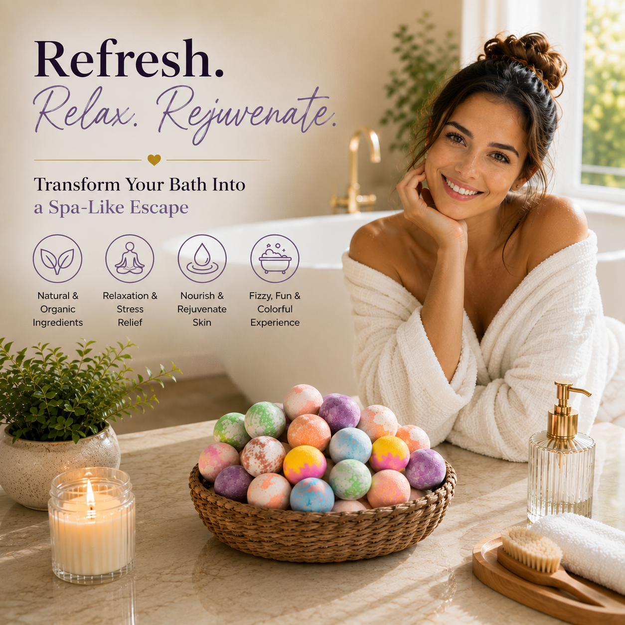 EvolutionUSA 24pc Refresh Bath Bombs for Women & Kids