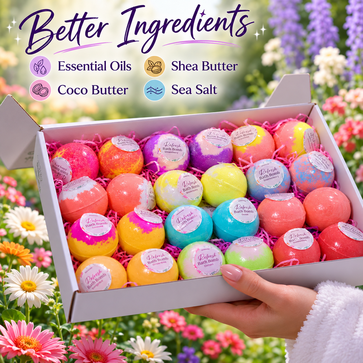 EvolutionUSA 24pc Refresh Bath Bombs for Women & Kids
