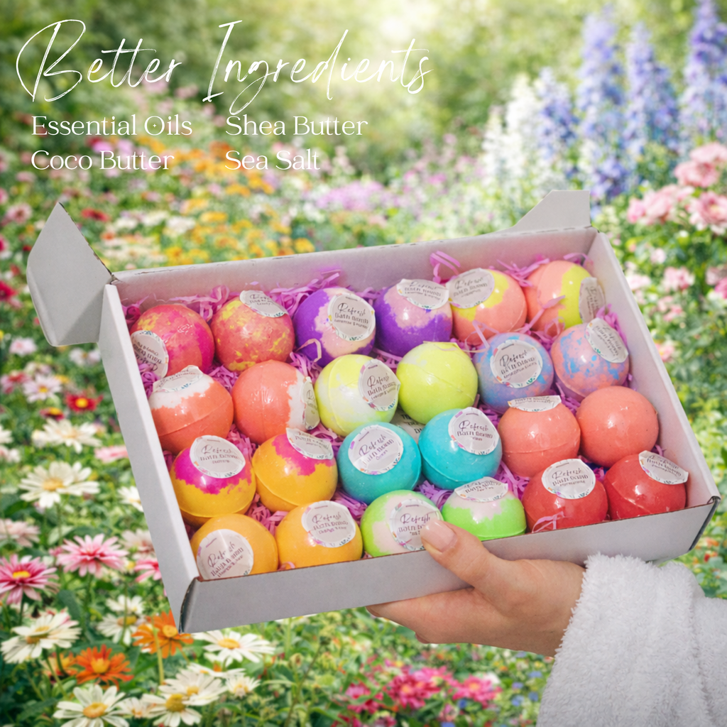 EvolutionUSA Refresh Bath Bombs for Women & Kids – 24 Lush Bath Bombs Mini Sized, Organic Bathbomb Set, Women & Kids Bath Fizz, Luxury Gift for Mother’s Day, Easter, Valentines, Birthday or Self Care